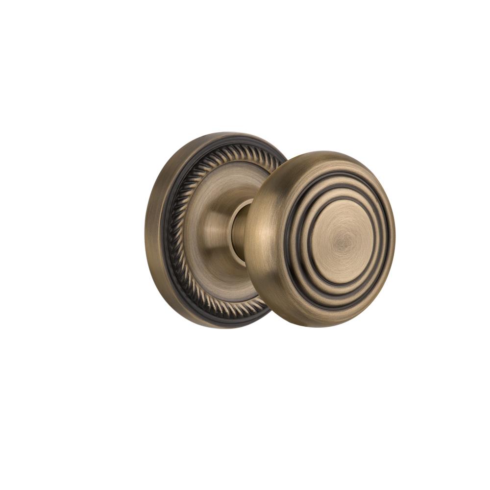 Nostalgic Warehouse ROPDEC Complete Mortise Lockset Rope Rosette with Deco Knob in Antique Brass